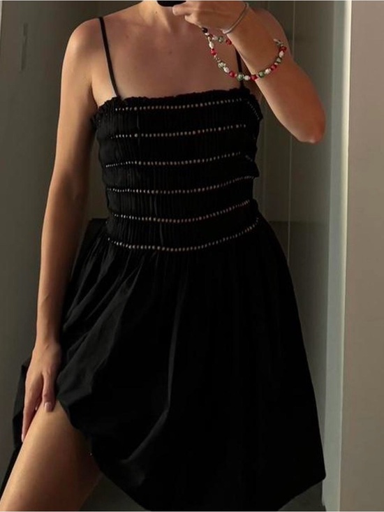 Zara Dresses & Skirts - Zara Black Smocked Spaghetti-Strap Mini Dress